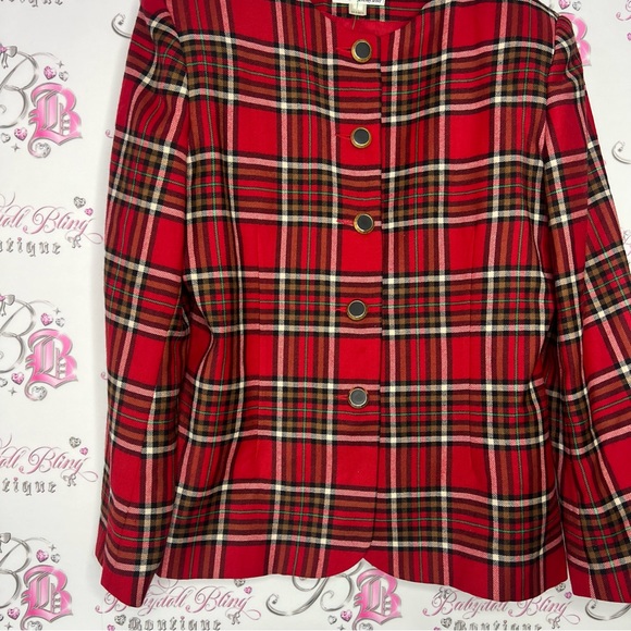 Jeremy Scott plaid red black green blazer buttons vintage Absolutely iconic - Picture 10 of 11